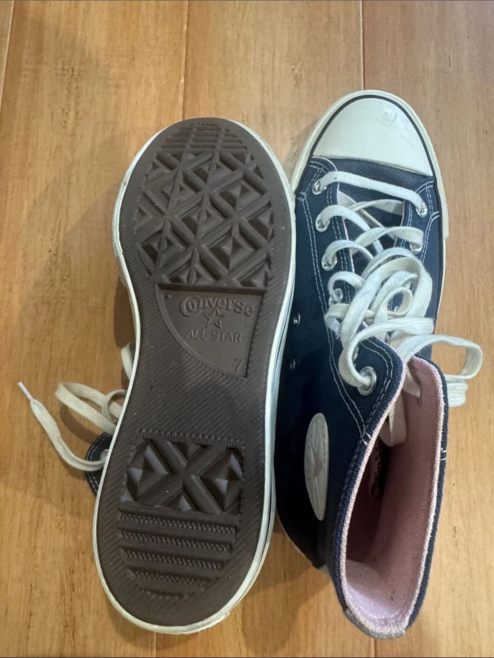 Converse High-Top Sneakers in Navy with Pink Patch